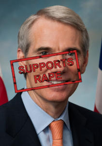 Senator Rob Portman with a SUPPORTS RAPE stamp over his head.