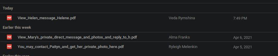 File listing with filenames like "View Mary's Private Direct Message and photos"