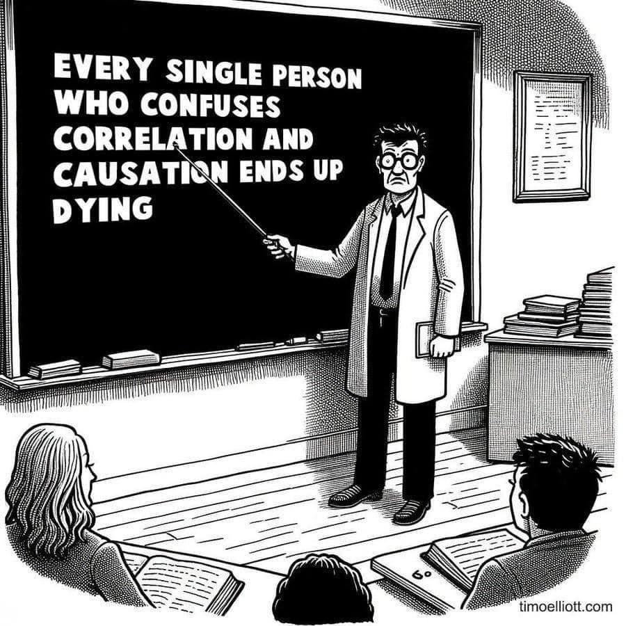 Every single person who confuses correlation and causation ends up dying.